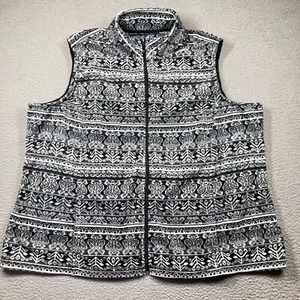 Basic Editions Vest Women's Plus 3X Black Gray Full Zip Fleece Fair Isle Comfort - Picture 1 of 13