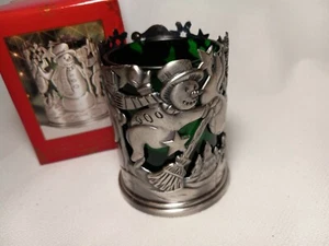 1995 Vintage CHRISTMAS SNOWMAN Candle Holder Home for the Holidays Metal Pewter  - Picture 1 of 12
