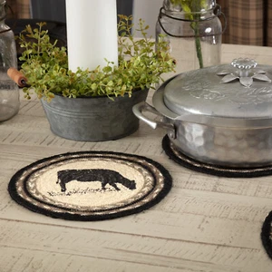 Sawyer Molino Carbón Vaca YUTE TRIVET 8" Redondo 100% Algodón Rústico VHC Granja - Imagen 1 de 3