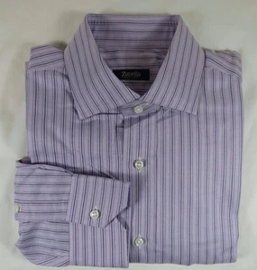 Camisa de vestir Zanella púrpura claro 100 % algodón a rayas 16 32-33 Italia - Imagen 1 de 12