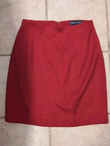 Vintage Ralph Lauren 100% Wool Skirt Size 12 Red Lined Made In Italy - Picture 1 of 7