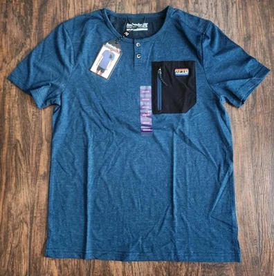 Camisa Avalanche Para Hombres 2 Botones Henley Camiseta Parche en el Pecho Manga Corta Índigo M Foto 1 de 4