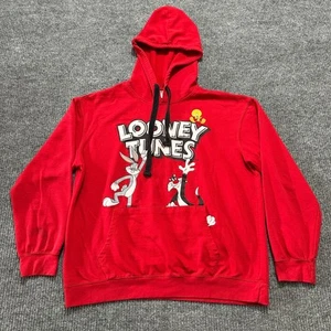 Looney Tunes Boys Hoodie Size XL 15-17 Red Pullover Sweatshirt Bugs Bunny Tweety - Picture 1 of 10