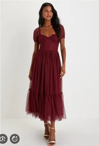 Lulus “Sweet Amor” Burgundy Tulle Midi Dress Size M NWOT 💃🍷 - Picture 1 of 10