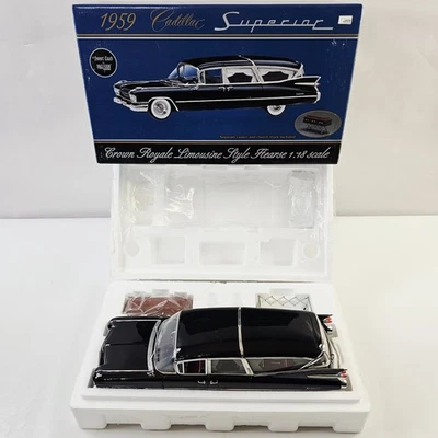 Precision Sunset Coach 1959 Cadillac Crown Royal Limo Style Hearse Black 1/18 - Image 1 of 4