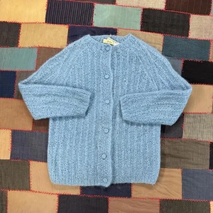 Cardigan maglione vintage anni 70 Daytons mohair bambino blu maglia larga taglia S - Foto 1 di 6