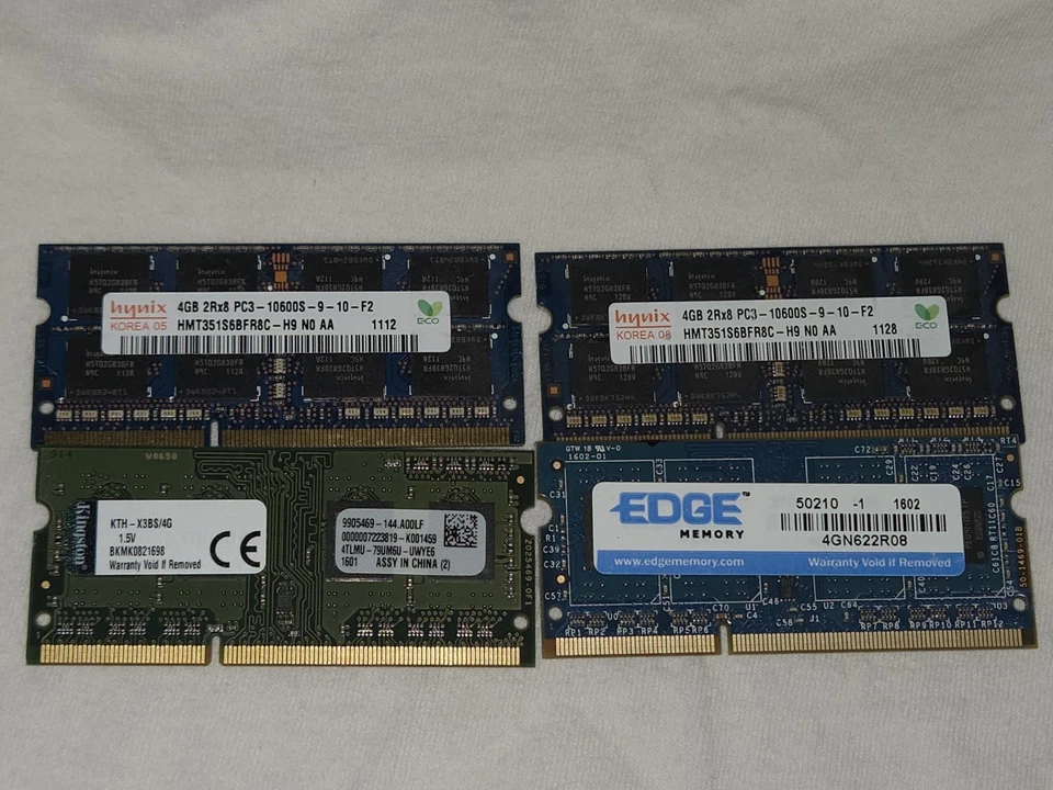 16GB (4x4GB) PC3-10600s DDR3-1333MHz Laptop RAM Mixed Manufacturers - Image 1 of 1