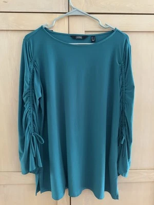 Blusa Dennis Basso ELASTIZADA Manga Acanalada 3/4 Largo Jade/Verde azulado PRECIOSA Talla L Foto 1 de 3
