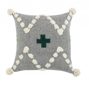 20 Zoll x 20 Zoll schwarz cremeweiß und grün 100 % Baumwolle geometrisches Kissen mit Reißverschluss - Bild 1 von 1