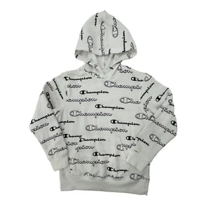 Champion All Over Print Shadow Script Hoodie 8387CB White Black Big Boys Small - Picture 1 of 9
