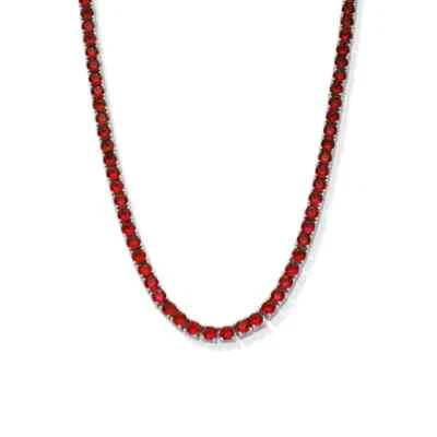 Women's 18k White Gold Plated Pink Ruby 4MM Round Cut Tennis Necklace - 18" - Image 1 of 3