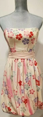 Corey Lynn Calter Size 6 Strapless Bubble Hem Silk Dress Floral Off White - Image 1 of 4
