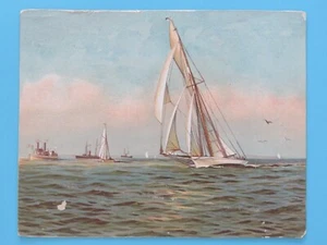 Litografía a color original 1880 Sloop Yacht vela y vapor oceánico 5-3/4"x7-1/4" - Imagen 1 de 2