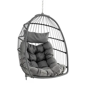 Hanging Egg Chair Wicker Swing Hammock Chair w/ Head Pillow & Seat Cushion Gray - Picture 1 of 10