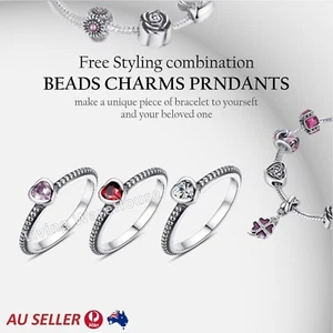 Heart Shape Pendant Sterling Silver 925 Cubic Zirconia Jewellery Charms Bracelet - Picture 1 of 8