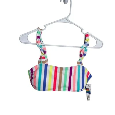 No Boundaries Bikini Top Women's Medium Striped Swim Top Ruffle Colorful NWT - Image 1 of 4