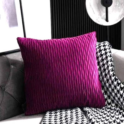 Par de fundas de almohada de terciopelo a rayas plisadas onda púrpura 18 x 18 (j08) Foto 1 de 2