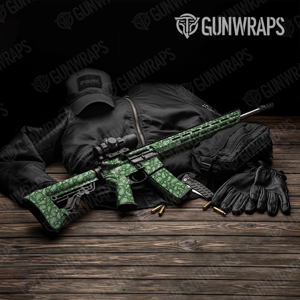 GunWraps Bandana Green & White Premium AR-15 Vinyl Gun Wrap Skin Matte USA - Image 1 of 1