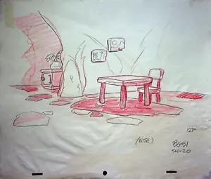 The Pebbles and Bamm-Bamm Show 1971 Production Hand Drawn Background Pencil - Picture 1 of 2