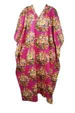 Womens Maxi Kaftan Dress,Hippy Hawaiian Pink Floral Boho Cotton Caftan L-2XL