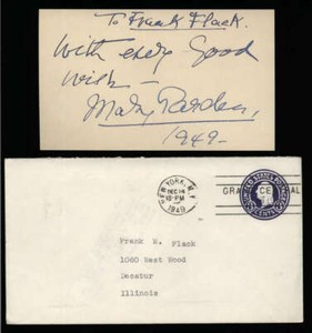 Mary Garden D.1967 Operatic Soprano Signed 3" x 5" Index Card