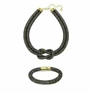 Swarovski Stardust Black Luxury Set Knot Necklace & Bracelet #5184480 NIB $249