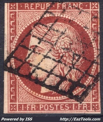 FRANCE CERES 1Fr CARMIN BRUN FONCÉ N° 6B AVEC OBLITERATION GRILLE A VOIR - Photo 1/2