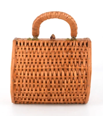 De Colección Tejido Mimbre Ratán con Marco de Madera Bolso Cartera Hecho en España 9" Foto 1 de 4