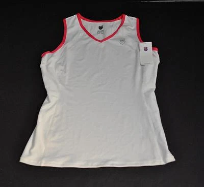 Nueva Camisa K-Swiss Blanca Roja Borde Cuello en V Sin Mangas Protección UV Pequeña GD32 Foto 1 de 4