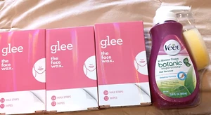 Veet In Shower Cream Hair Remover 13.5 oz & Glee The Face Wax Strips Wipes Lot - Picture 1 of 7