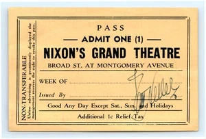 c1920 Nixon's Grand Theatre Ticket / Pass - Picture 1 of 2