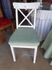 White Wooden Ingolf Ikea Chair With Jane Churchill Green Gingham Seat Pad.