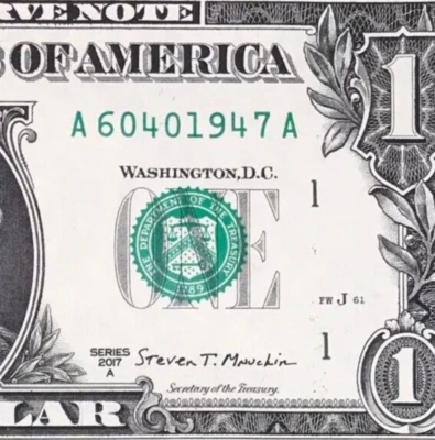 June 4, 1947 : A 60401947 A BIRTHDAY Note $1 One Dollar Bill *UNC* 🎂🎁 - Image 1 of 3