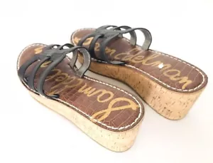 Sandalias de cuña Sam Edelman Rolita de corcho para mujer 10M negras sin cordones con tiras deslizables - Imagen 1 de 9