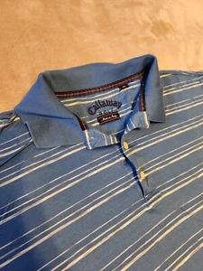 Callaway mens polo golf shirt XL Blue stripe short sleeve Made in Italy - Picture 1 of 5