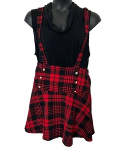 Red & Black Plaid Suspender Skirt Shein Curve OXL - Picture 1 of 6