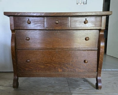 Antique Tiger Oak Wood Dresser 42" Wide – Needs Repairs – Beautiful Grain - Image 1 of 4