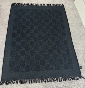 VINTAGE AUTH GUCCI Black Dk Gray Wool/Cashmere Blanket 70”x 53” DISCONTINUED - Picture 1 of 8