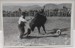 Gene Curtis / BULL / Alex Dick - Tonasket WA RODEO '49 - POST CARD listing #8314 - Picture 1 of 8