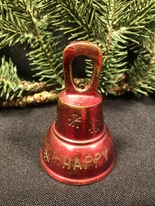 Vintage Weihnachten ~ Messing Glocke von Sarna ~ klein rot ~ "1940er Jahre" ~ "Frohe Feiertage" - Bild 1 von 12
