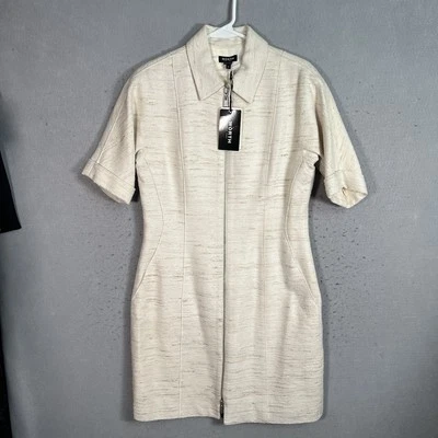 ¡NUEVO CON ETIQUETAS! Abrigo Worth New York Crema Match Manga Corta Cremallera Mujer 4 100% Seda Foto 1 de 4