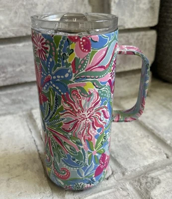Nueva taza de viaje Lilly Pulitzer Golden Hour 16 OZ con tapa aislada de acero inoxidable Foto 1 de 4