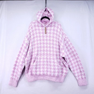 Skims 舒适针织粉色白色花瓣千鸟格连帽衫男女通用毛衣尺寸 2X/3X — 第 1/4 张图片