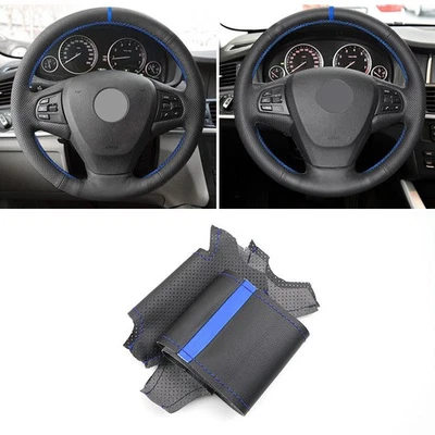 Blue-strip Steering Wheel Leather Cover For BMW X5 F15  2013 2014 2015 2016 2017 - Image 1 of 4