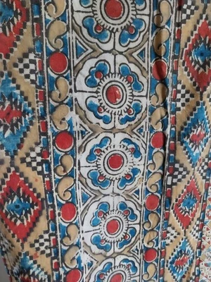 108x245 Beau Rideau doublé  Batik superbes couleurs chaudes . Frise sur 3 côtés  - Photo 1/4