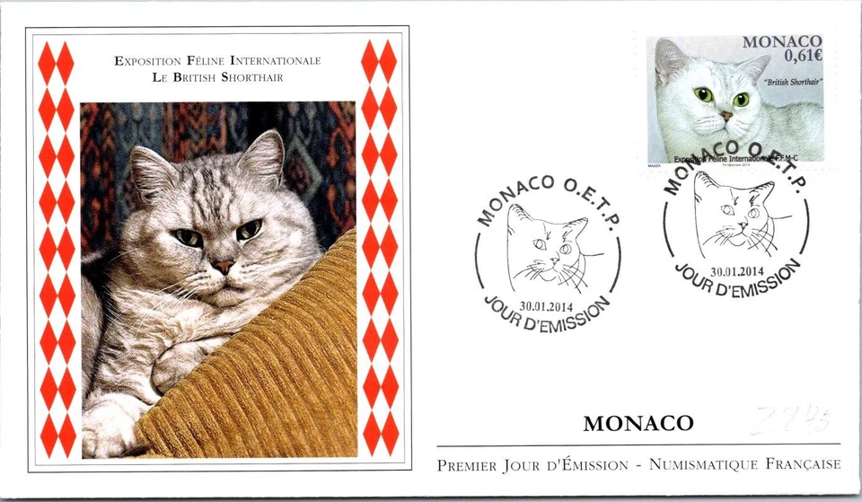 Monaco SC# 2745 FDC 2014 International British Shorthair Feline Show - A03115 - Image 1 of 2