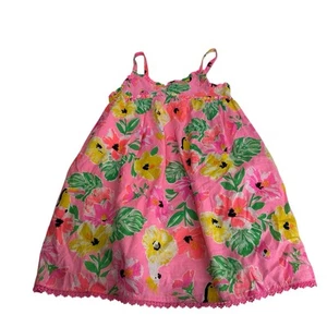 Tommy Bahama Pink Green Hawaiian Floral Parrots Tropical Birds Dress Girls Sz 5 - Picture 1 of 7