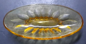 Vintage Amber Glass Relish Vegetable Dish Oval 9" Cut 'Petal' Design - Picture 1 of 6
