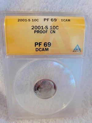 2001 S PROOF 10C ROOSEVELT DIME ANACS PF 69 DCAM   - Image 1 of 4