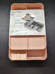 Space Saving Storage Utensil/Gadget Kitchen Drawer Organizer 2PC BPA Free Pink - Picture 1 of 3
